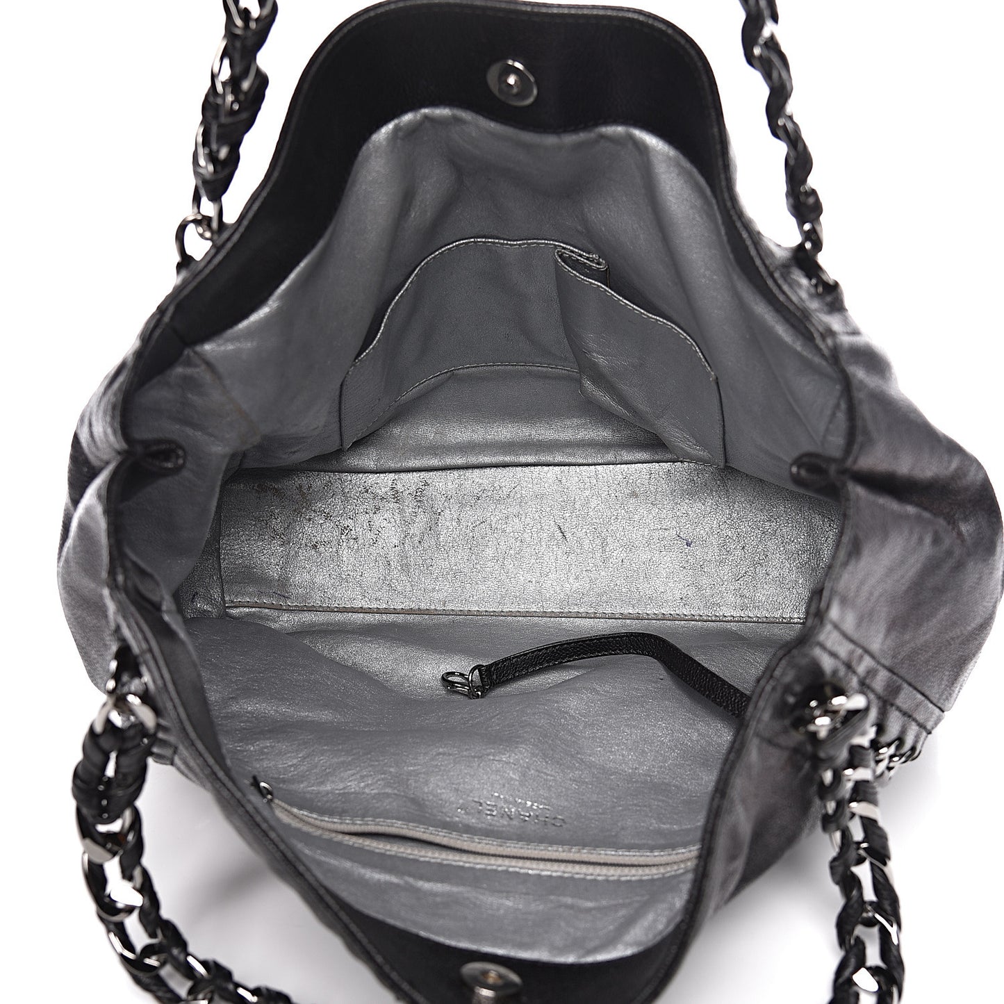 Glazed Caviar Modern Chain Tote Black