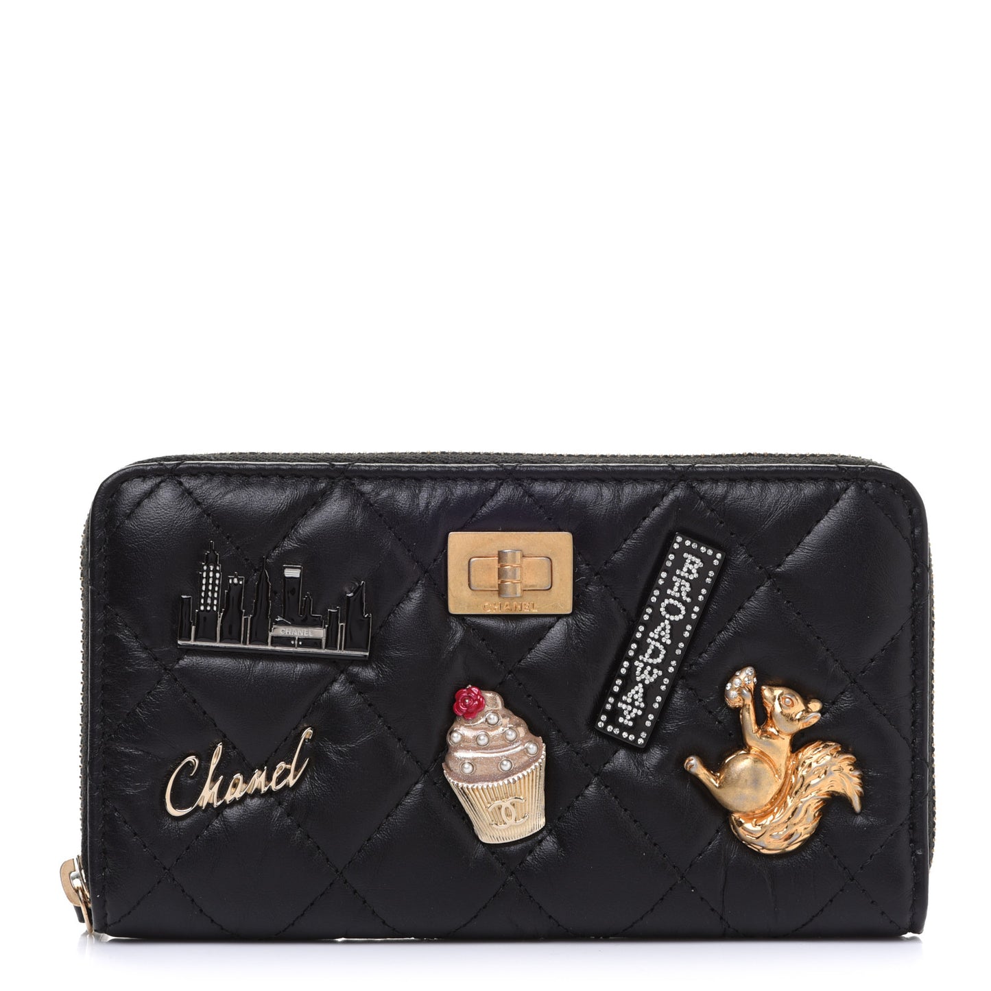Aged Calfskin Quilted Small New York Charms 2.55 Reissue Zip Around Wallet Black