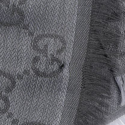 Gucci Wool Silk Monogram GGWeb Fringe Shawl Pearl Medium Grey 4 of 4