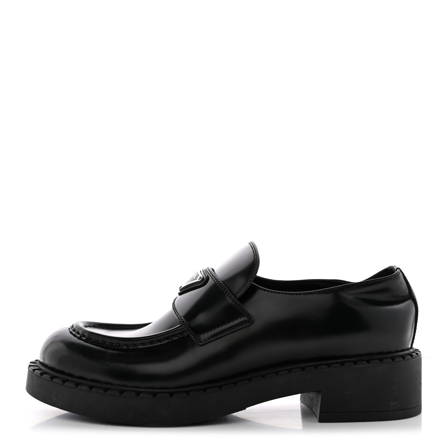 Prada Spazzolato Metal Triangle Logo 50mm Loafers 40 Black 1 of 18