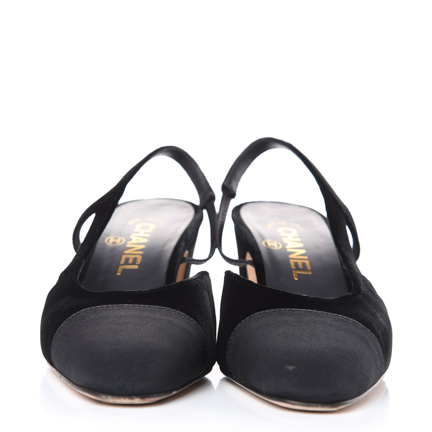 Velvet Grosgrain Cap Toe CC Slingback Pumps 37 Black