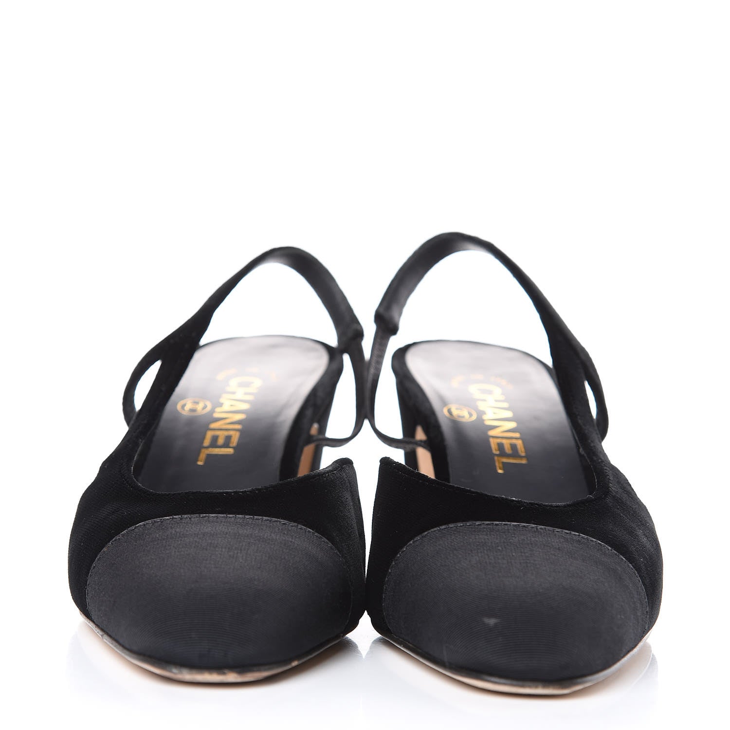 Chanel Velvet Grosgrain Cap Toe CC Slingback Pumps 37 Black 2 of 10
