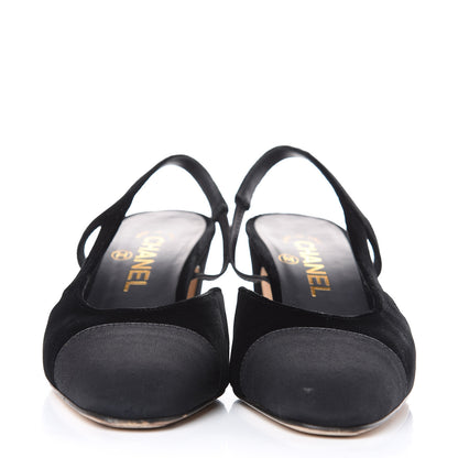 Chanel Velvet Grosgrain Cap Toe CC Slingback Pumps 37 Black 2 of 10