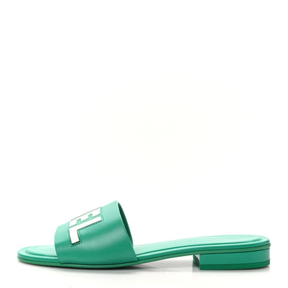Chanel Calfskin Patent Calfskin Logo Mules 38.5 Green White 1 of 9