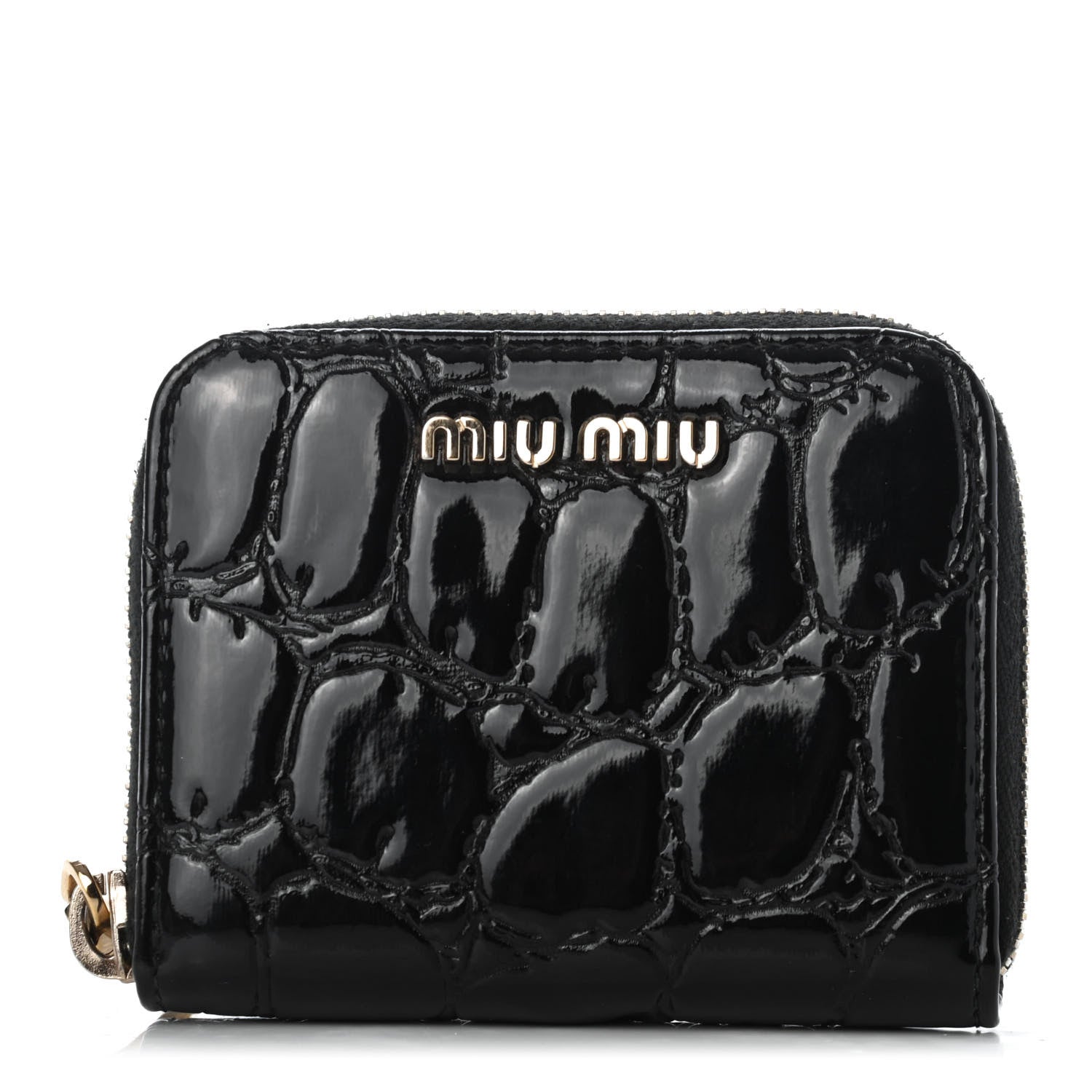 Miu Miu Patent Crocodile Embossed St Cocco Lux Compact Wallet Black 1 of 9