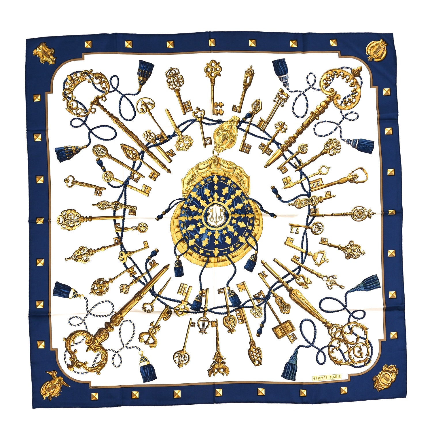 Hermes Silk Keys Les Cles Scarf 90 Bleu 1 of 3