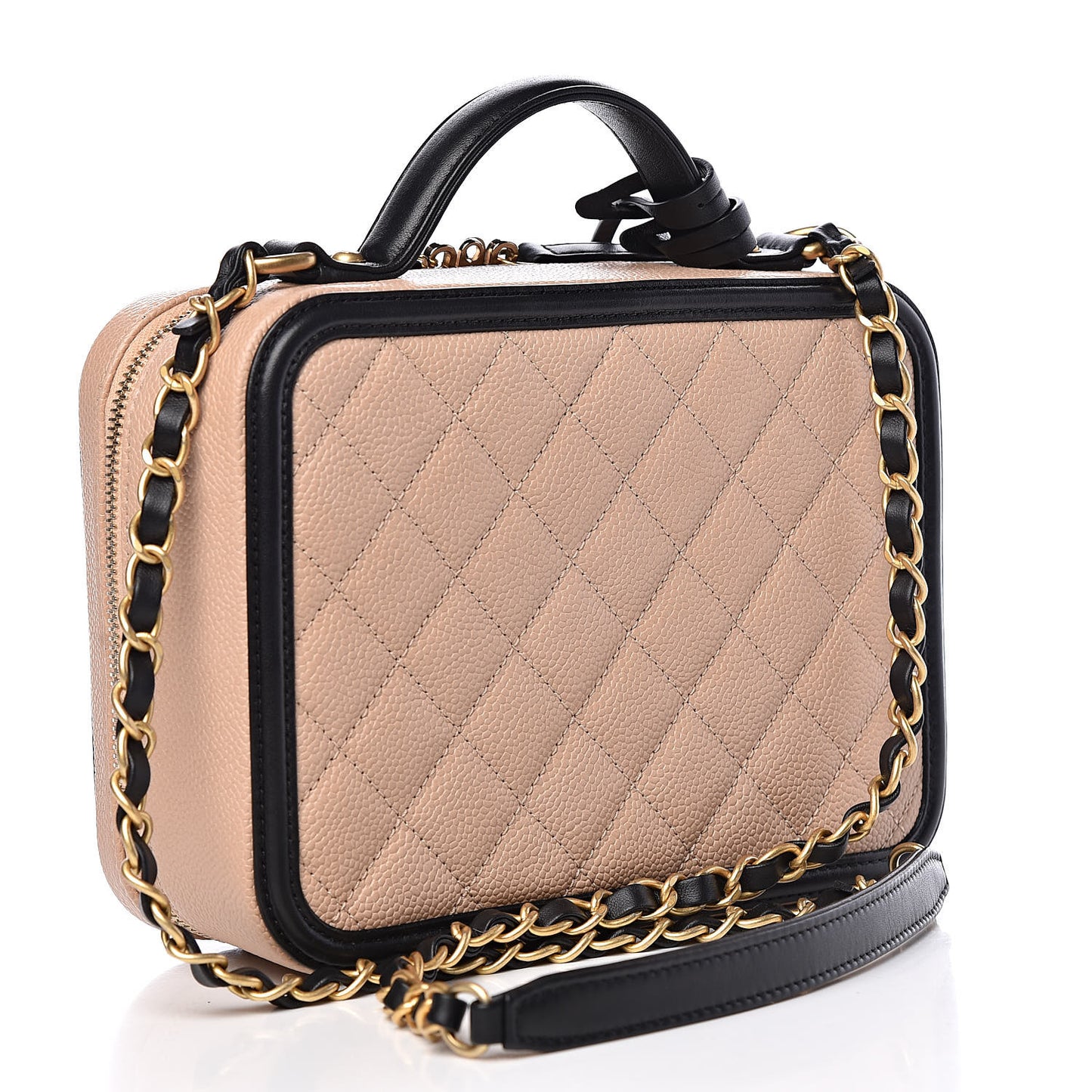 Caviar Quilted Medium CC Filigree Vanity Case Beige Black