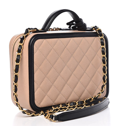 Chanel Caviar Quilted Medium CC Filigree Vanity Case Beige Black 3 of 10