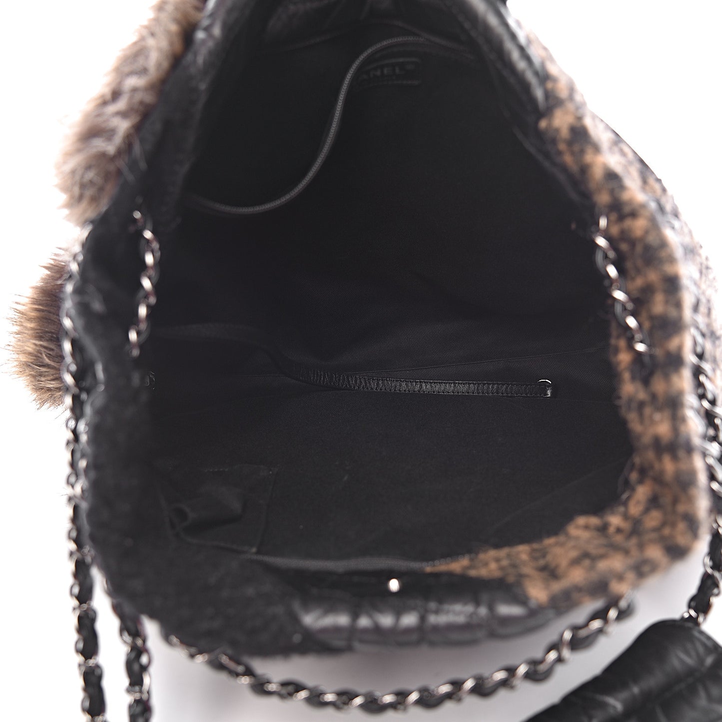 Tweed Lambskin Fantasy Fur Karl's Cabas Tote Black