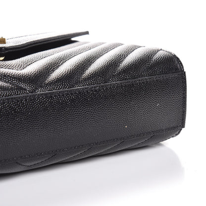 Saint Laurent Grain De Poudre Matelasse Chevron Medium Monogram Satchel Black 9 of 9