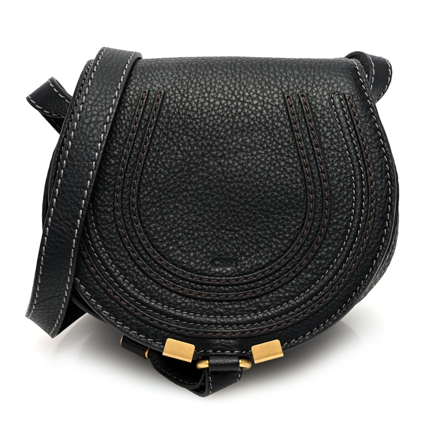 Calfskin Mini Marcie Round Crossbody Bag Black