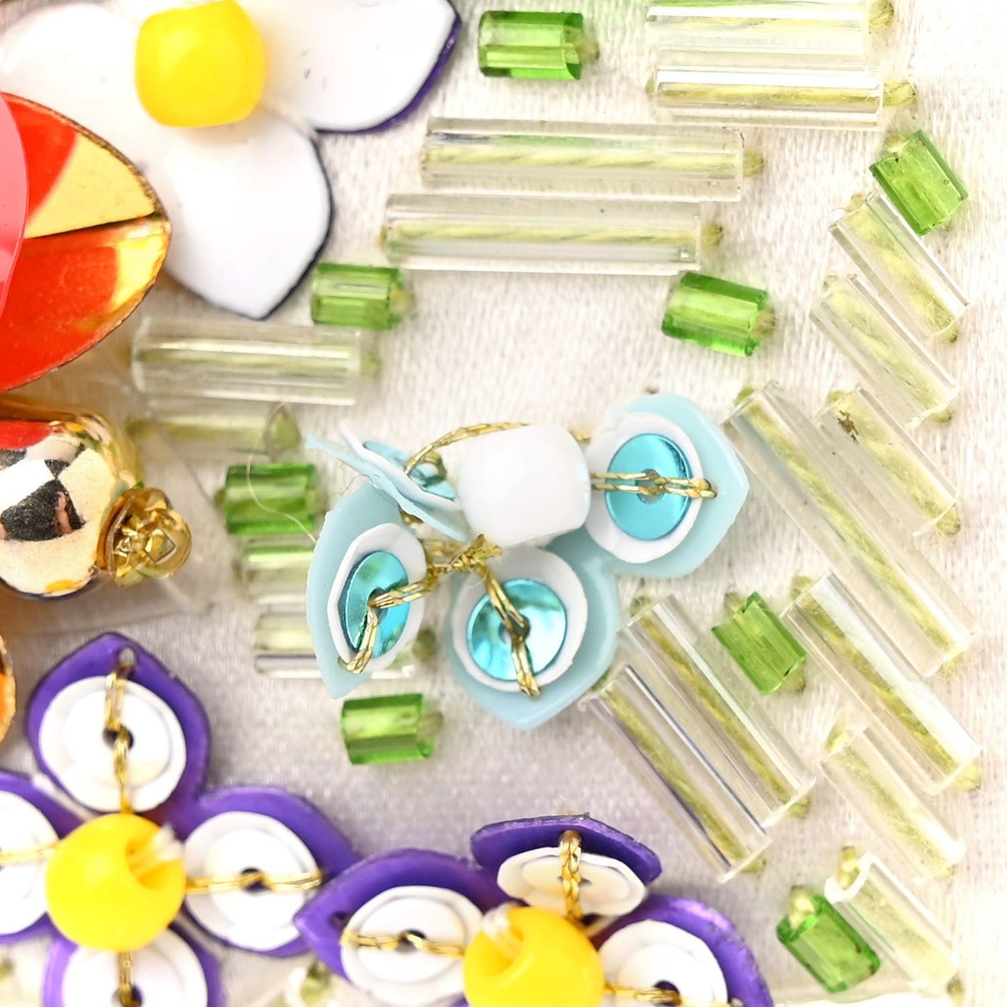 Satin Beaded Floral Embroidered Mini Lady Dior White Multicolor