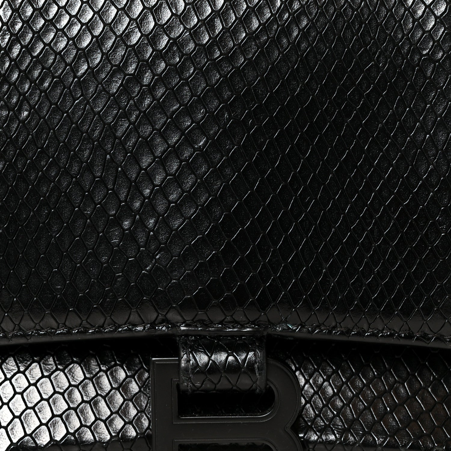 Balenciaga Matte Calfskin Snake Embossed Tonal B Small Hourglass Top Handle Bag Black 8 of 10