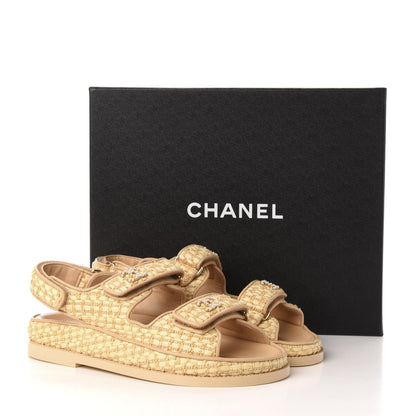 Chanel Braided Fabric Velcro Dad Sandals 37 Beige 9 of 9