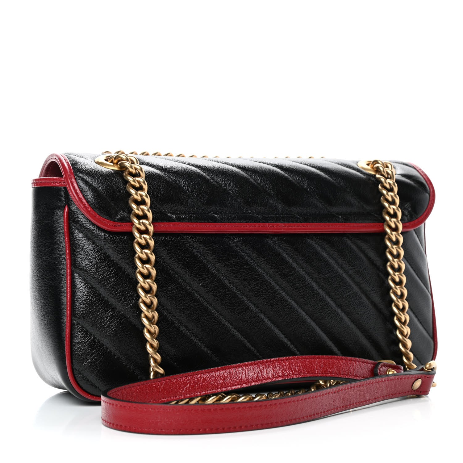 Gucci Vintage Effect Calfskin Matelasse Diagonal Small Torchon GG Marmont Shoulder Bag Black Romantic Cherry 2 of 4
