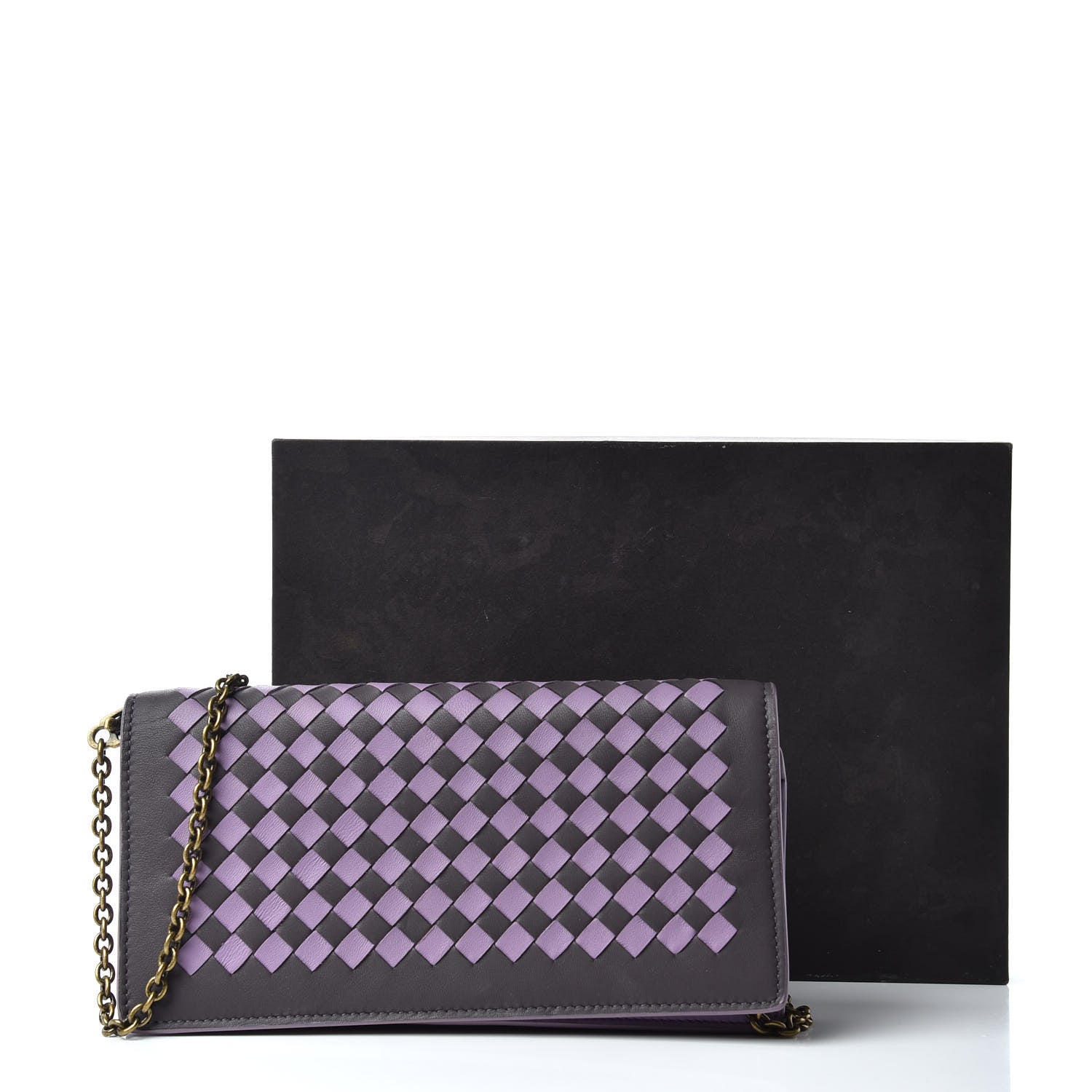 Bottega Veneta Nappa Intrecciato Checker Continental Wallet on Chain Quetsche Wisteria 7 of 7