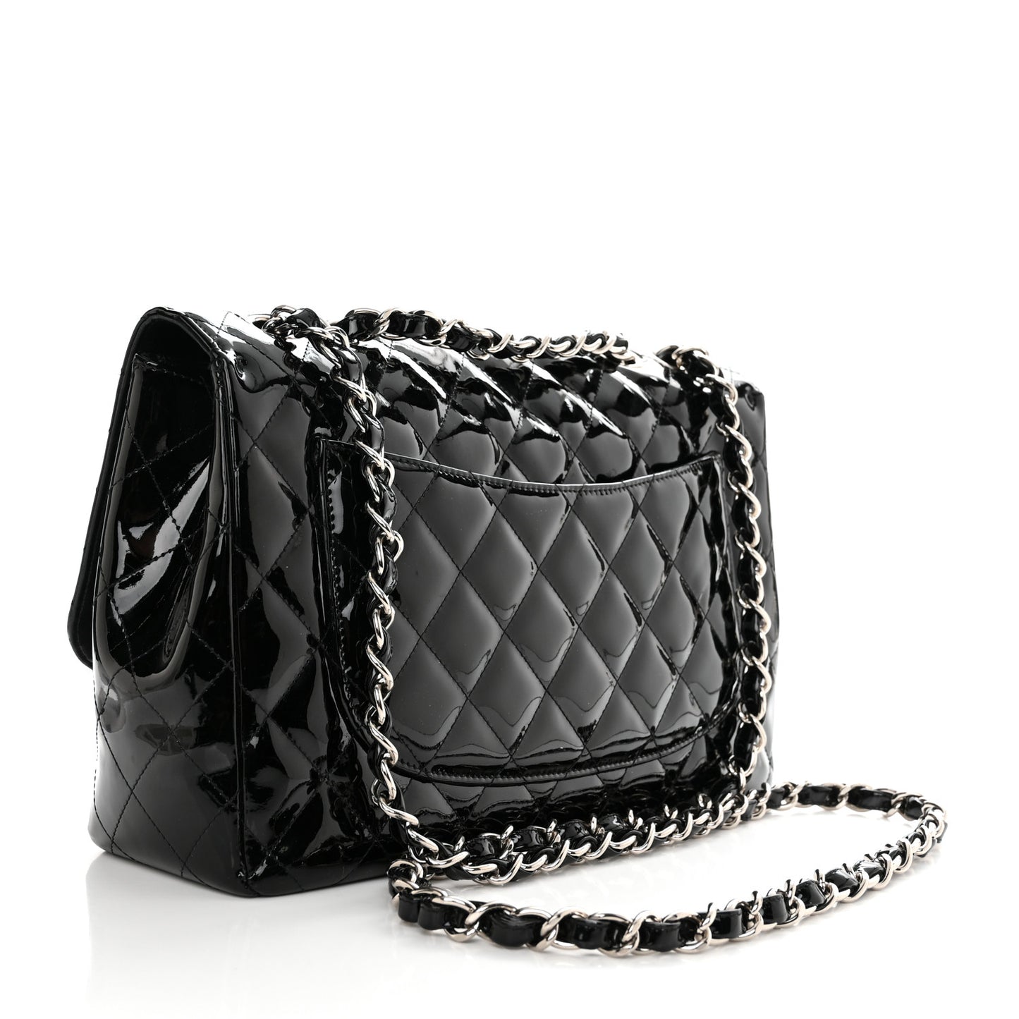 Patent Quilted Jumbo Single Flap Black