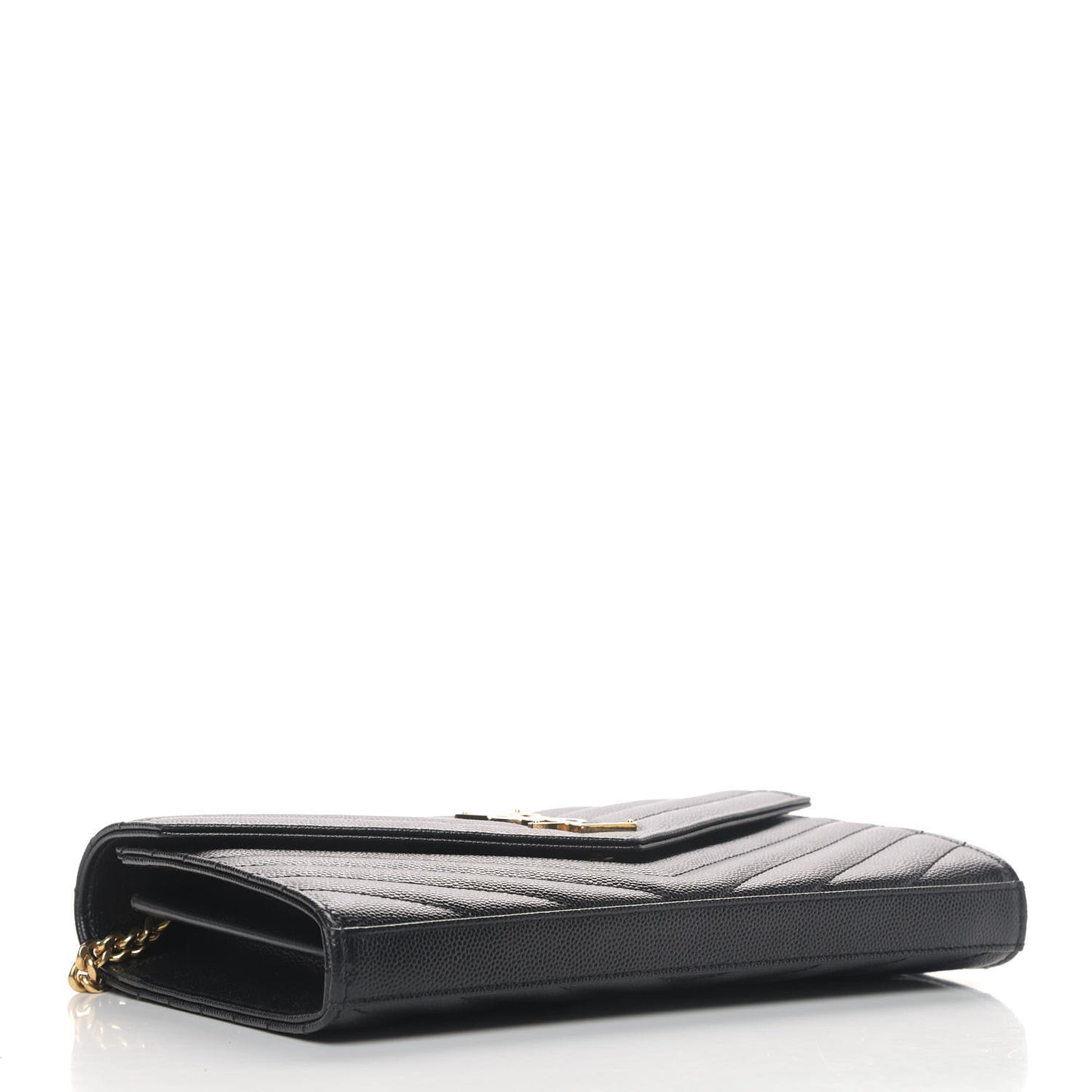 Grain De Poudre Matelasse Chevron Monogram Chain Wallet Black