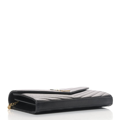 Saint Laurent Grain De Poudre Matelasse Chevron Monogram Chain Wallet Black 3 of 4