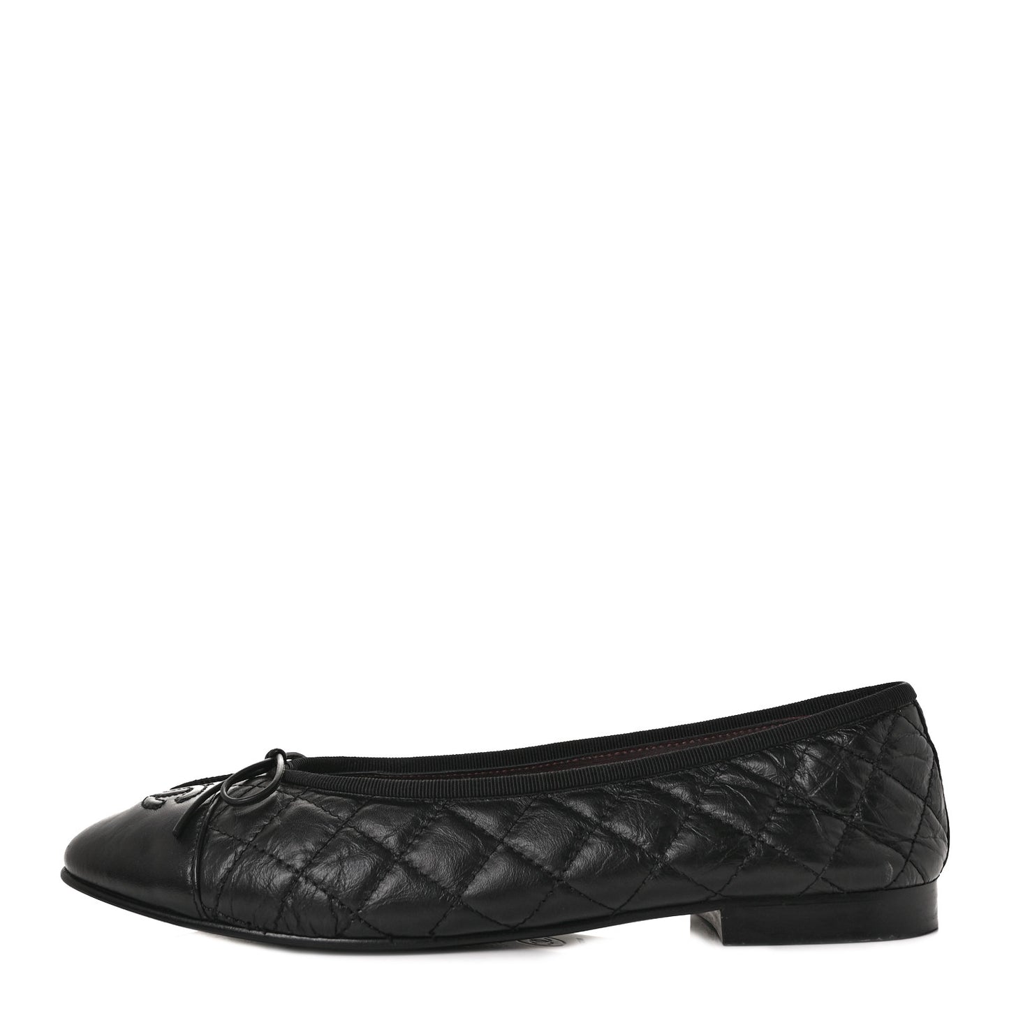 Aged Calfskin Quilted Cap Toe Ballerina Flats 40.5 Black