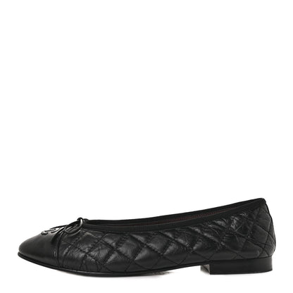 Chanel Aged Calfskin Quilted Cap Toe Ballerina Flats 40.5 Black 1 of 9