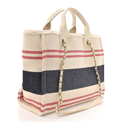 Chanel Striped Canvas Small Deauville Tote Ecru Red Blue 3 of 17