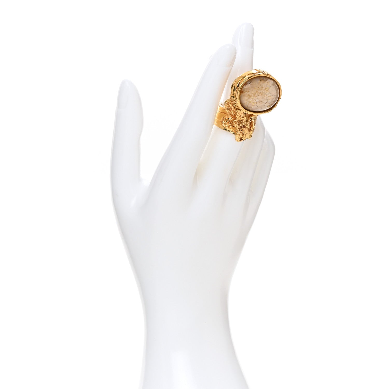 Saint Laurent Glass Cabochon Arty Ovale Ring 52 6 Gold Beige Clair 2 of 5