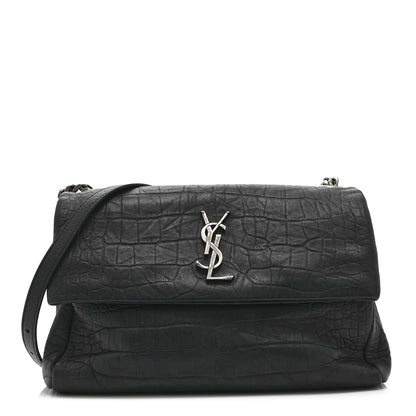 Saint Laurent Calfskin Crocodile Embossed Medium West Hollywood Monogram Fold-Over Black 1 of 10