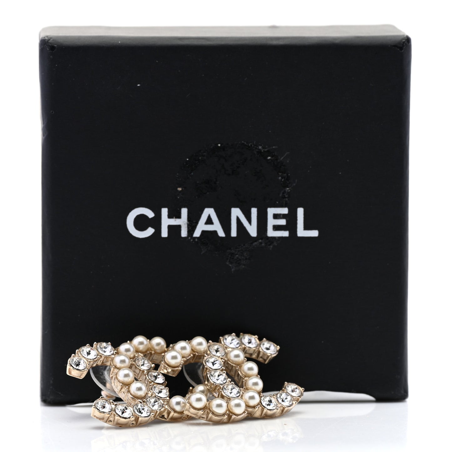 Crystal Pearl CC Dazzling Domino Earrings Gold
