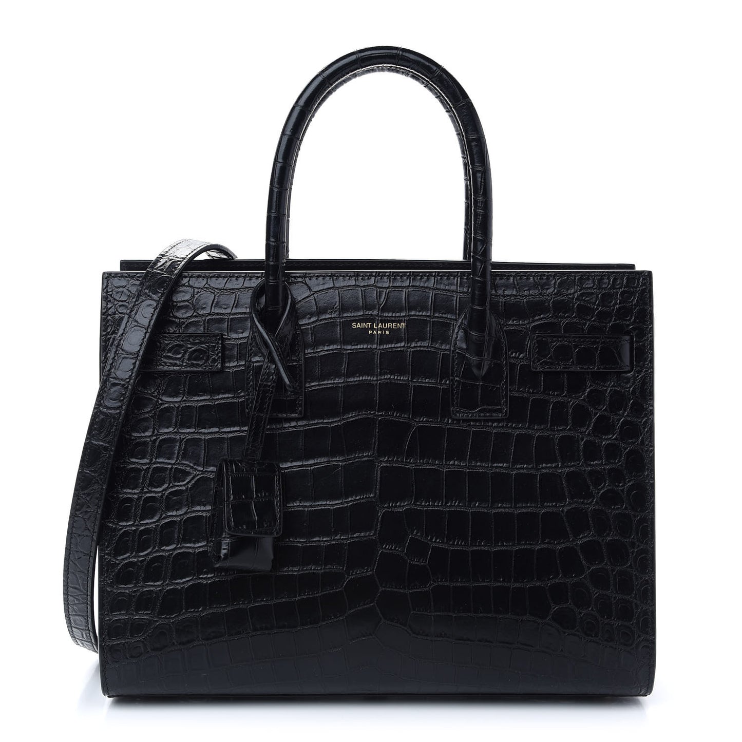 Calfskin Crocodile Embossed Baby Sac De Jour Black