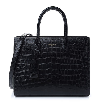 Saint Laurent Calfskin Crocodile Embossed Baby Sac De Jour Black 1 of 8