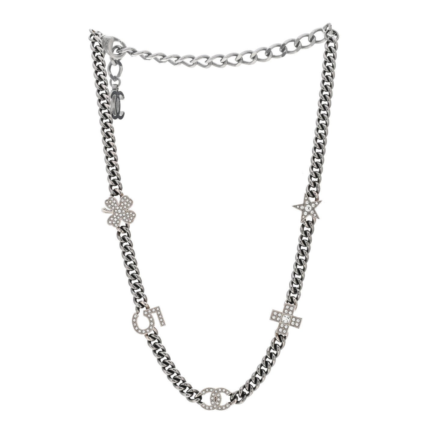 Ruthenium Crystal Chain CC Lucky Charms Choker Silver