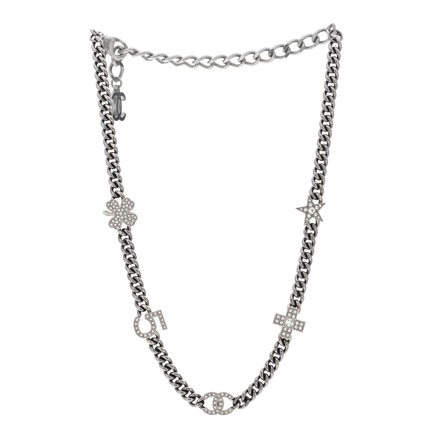 Chanel Ruthenium Crystal Chain CC Lucky Charms Choker Silver 3 of 5