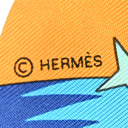 Hermes Silk La Source de Pegase Twilly Orange Vif Jaune Vif 4 of 6