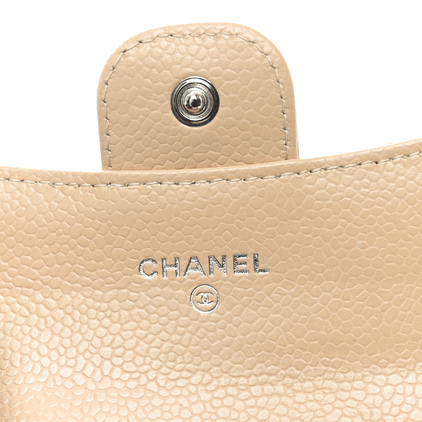 Caviar Quilted Flap Card Holder Wallet Beige