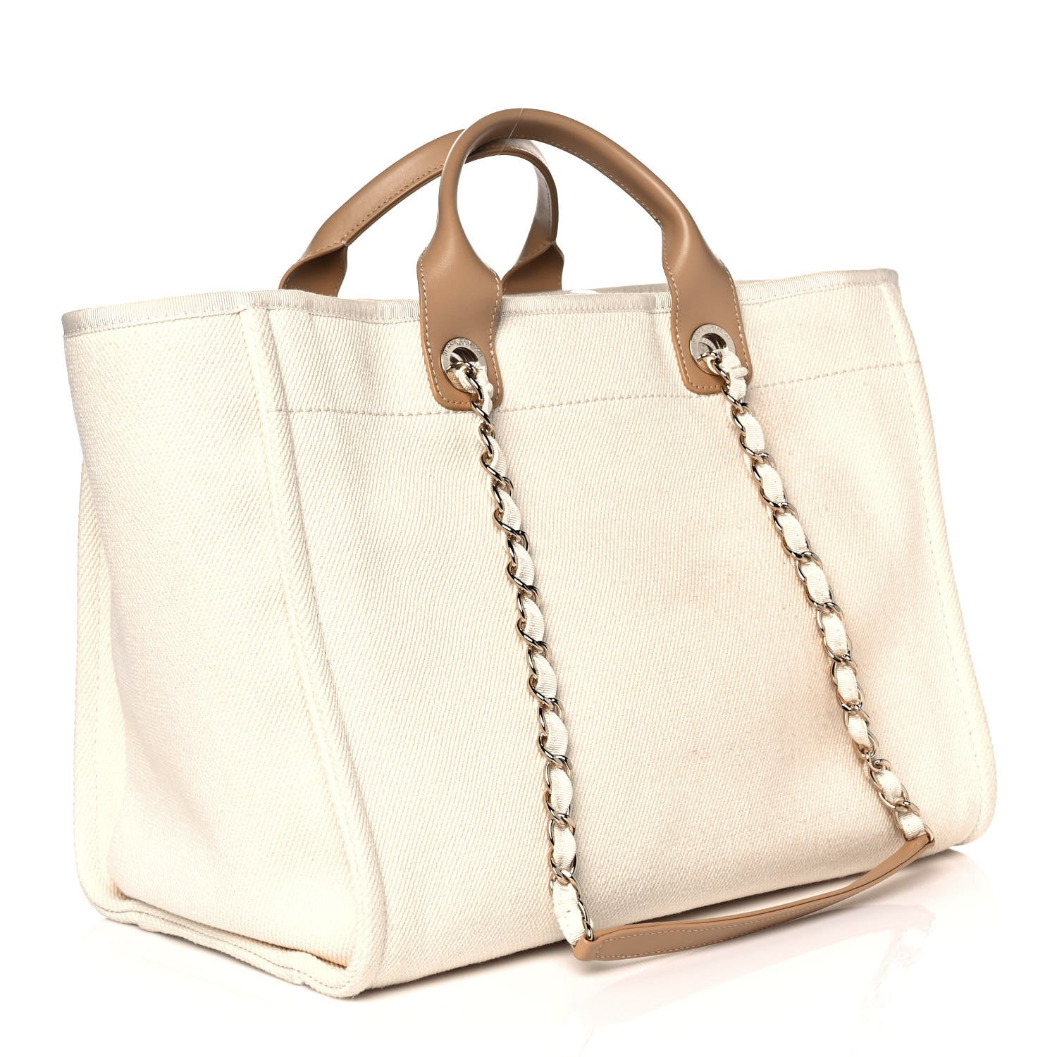 Chanel Canvas Pearl Medium Deauville Tote Ecru Beige 3 of 10
