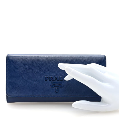 Prada Saffiano Monochrome Continental Wallet Blue 2 of 7