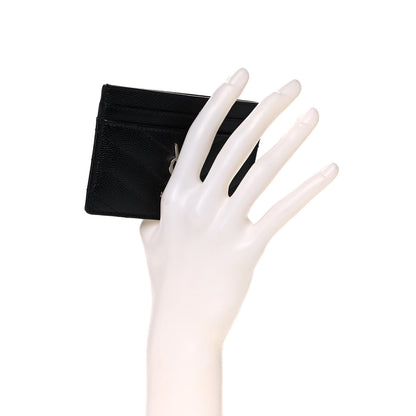Saint Laurent Grain De Poudre Matelasse Chevron Monogram Credit Card Case Black 2 of 9