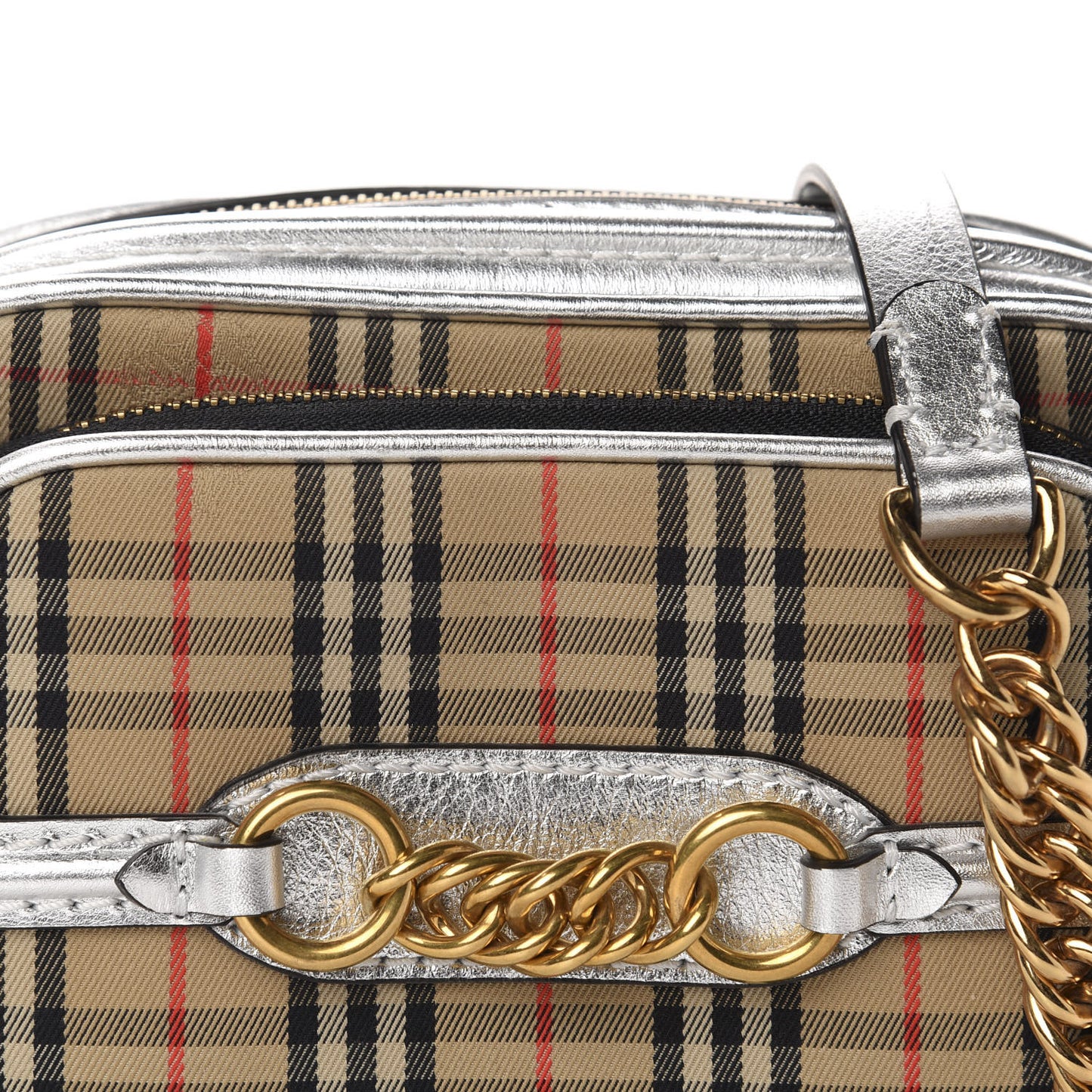 Smooth Calfskin 1983 Knight Check Link Camera Bag Silver