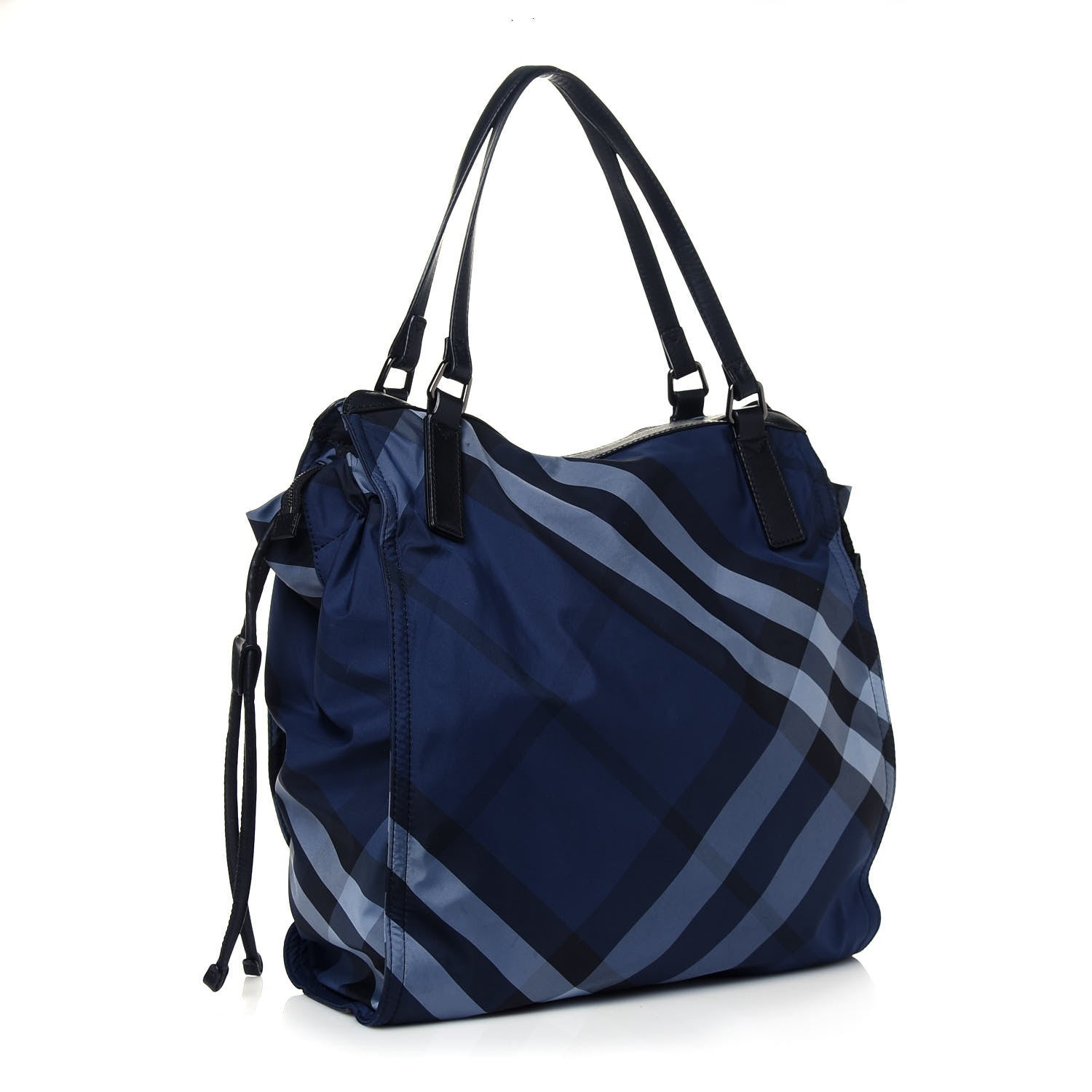 Burberry Nylon Check Small Buckleigh Packable Tote Navy Blue 2 of 15