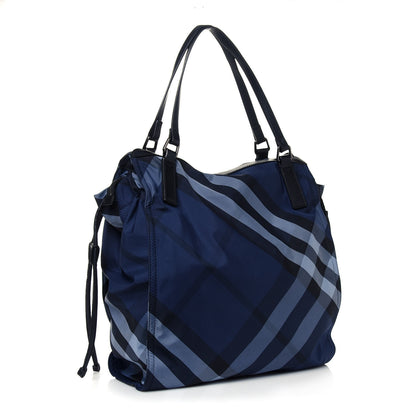 Burberry Nylon Check Small Buckleigh Packable Tote Navy Blue 2 of 15