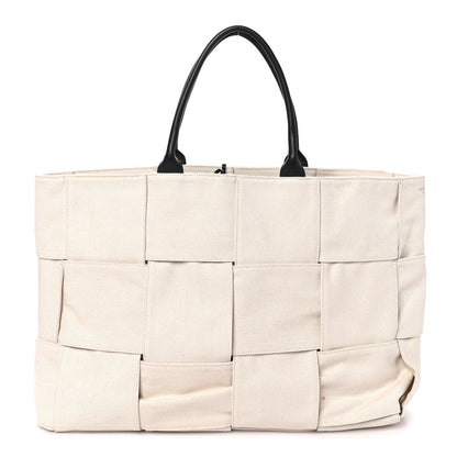 Bottega Veneta Canvas Maxi Intrecciato Large Arco Tote Beige Black 1 of 10