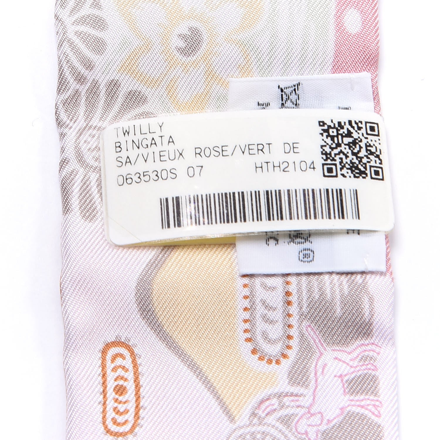 Hermes Silk Bingata Twilly Vieux Rose Vert De 3 of 4