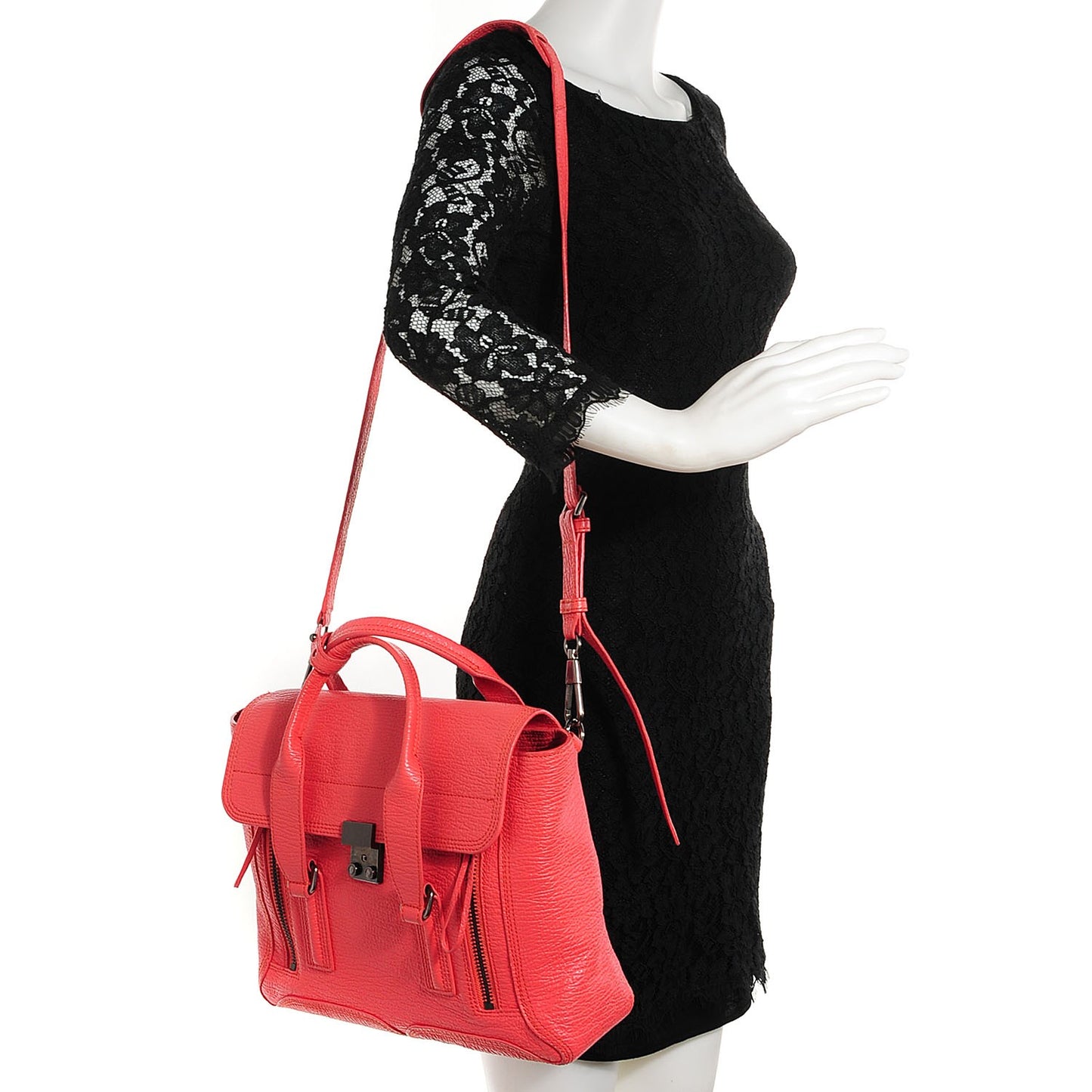 3.1 Textured Calfskin Medium Pashli Satchel Coral