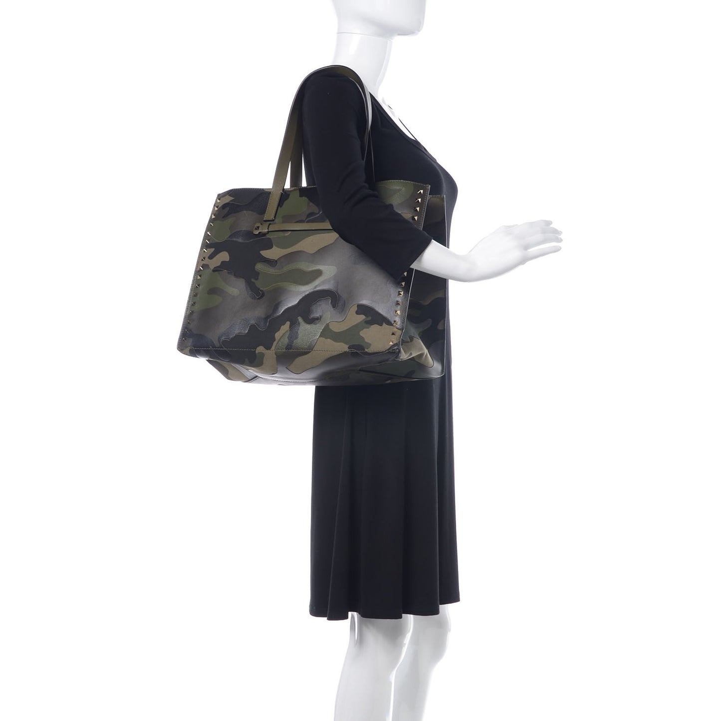 Nappa Canvas Camo Medium Rockstud Soft Tote Green