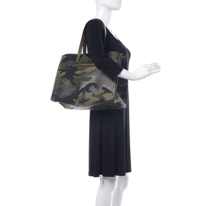 Valentino Garavani Nappa Canvas Camo Medium Rockstud Soft Tote Green 2 of 14
