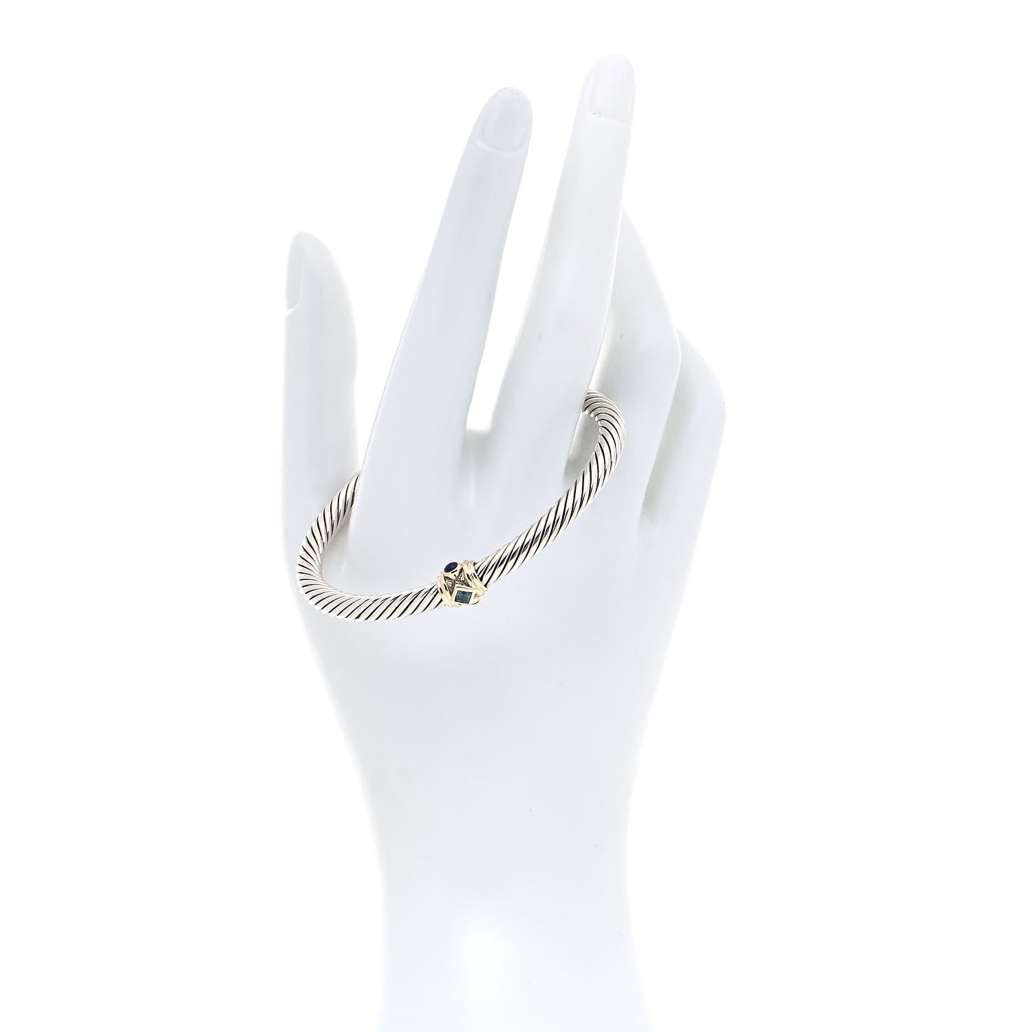 David Yurman Sterling Silver 14K Yellow Gold Blue Topaz Lapis Lazuli 5mm Cable Renaissance Station Bracelet 2 of 5