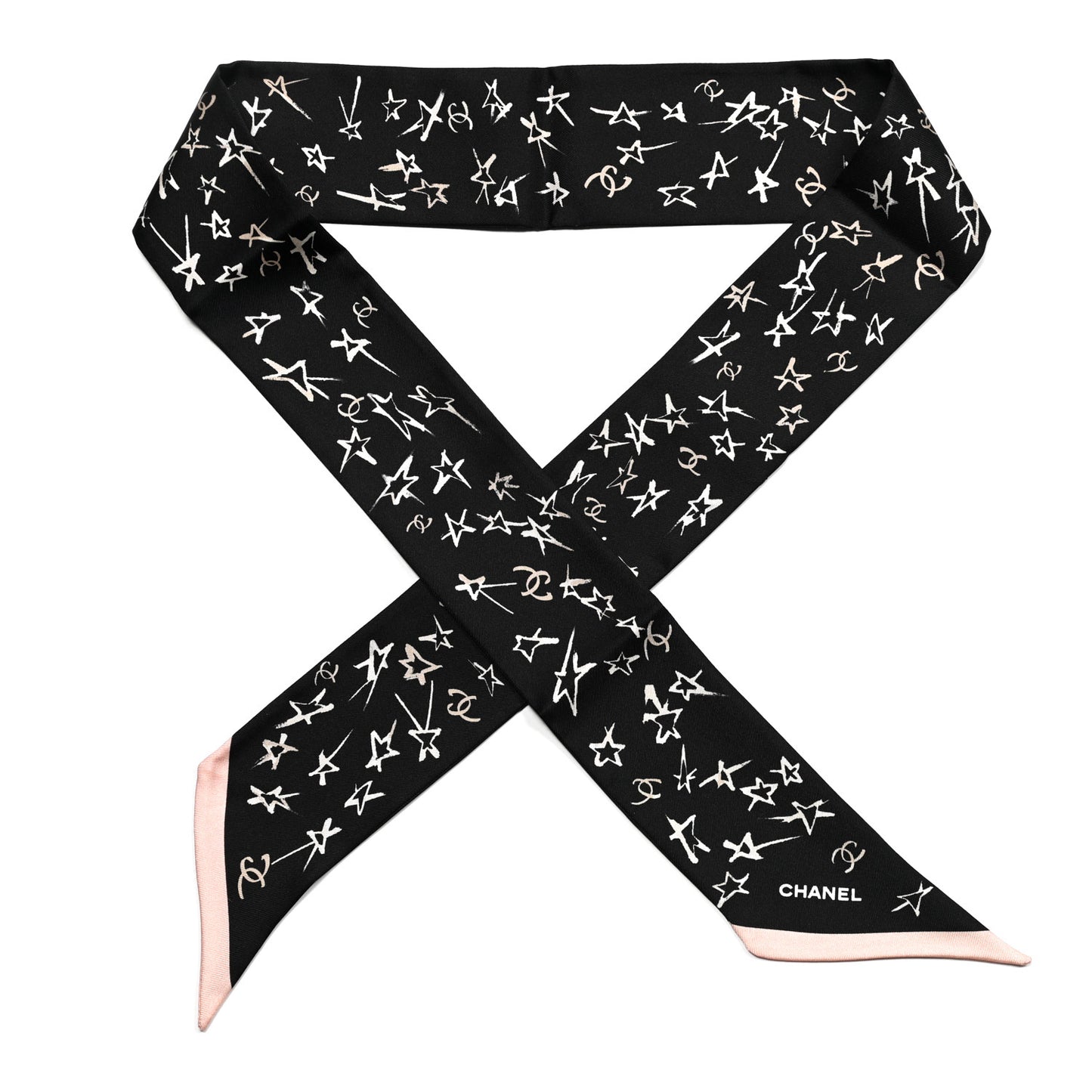 Silk Stars CC Slim Bandeau Scarf Black Ecru Light Pink