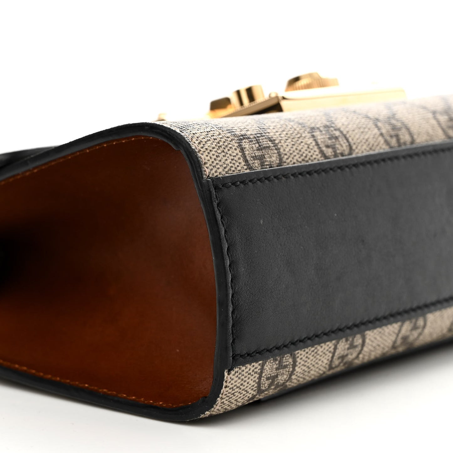 GG Supreme Monogram Calfskin Small Padlock Shoulder Bag Beige Black Cuir