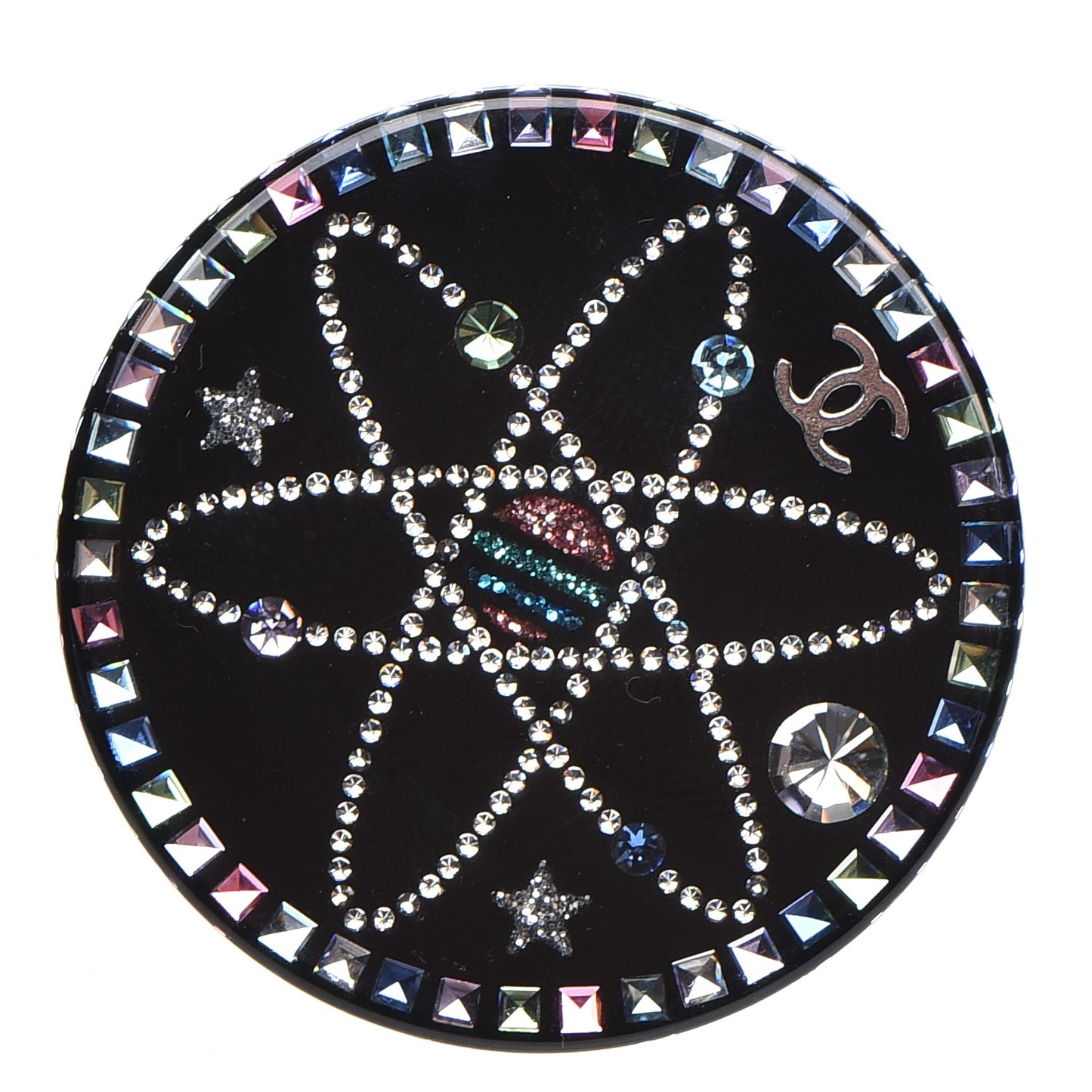 Glittered Resin Strass Brooch Black Pink